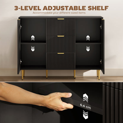 HOMCOM 2-Door Sideboard with 3 Drawers and Adjustable Shelves - Black