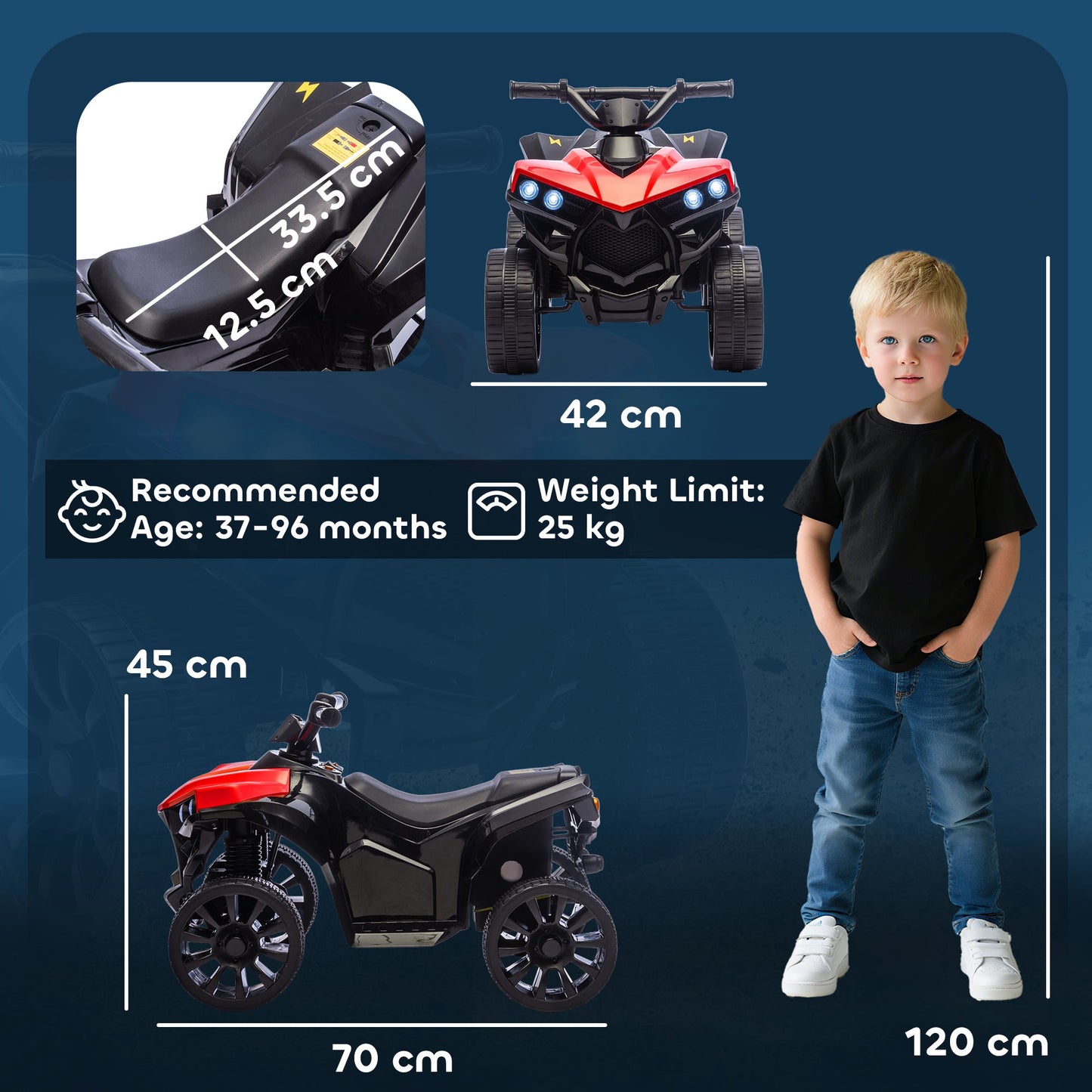 AIYAPLAY 6V Kids ATV, 4 Wheeler Electric Ride on Car with Music and LED Headlights, for Ages 3-8 Years Boys and Girls, Red