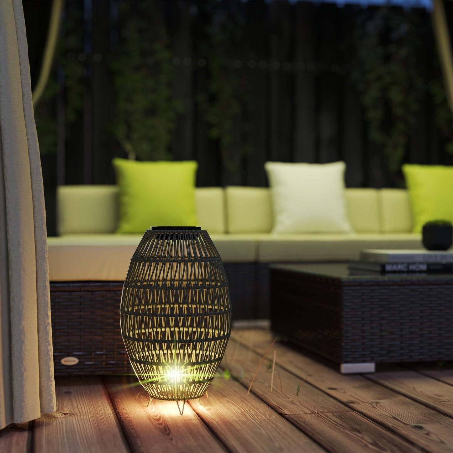 Outsunny Rattan Solar Lamp, Garden Solar Lantern with Auto On/Off Light, IP44 Waterproof, Decorative Outdoor Rattan Lamp for Porch, Pathway, Dark Brown