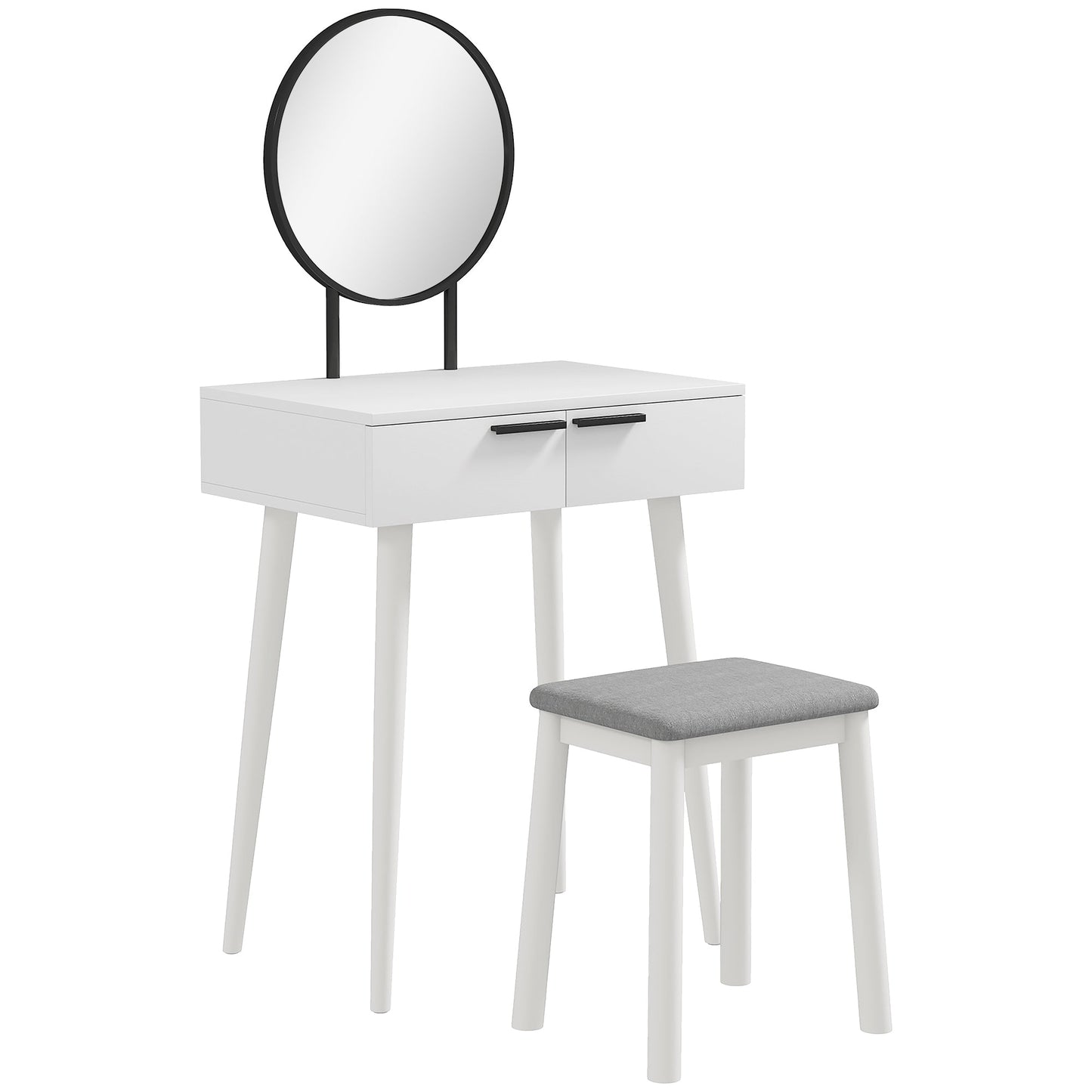 HOMCOM Dressing Table with Mirror and Stool, Vanity Makeup Desk Set with 2 Drawers, Cushioned Stool and Make-up Organiser for Bedroom and Dressing Room, 60 x 40 x 123 cm, White