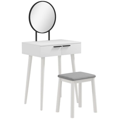HOMCOM Dressing Table with Mirror and Stool, Vanity Makeup Desk Set with 2 Drawers, Cushioned Stool and Make-up Organiser for Bedroom and Dressing Room, 60 x 40 x 123 cm, White