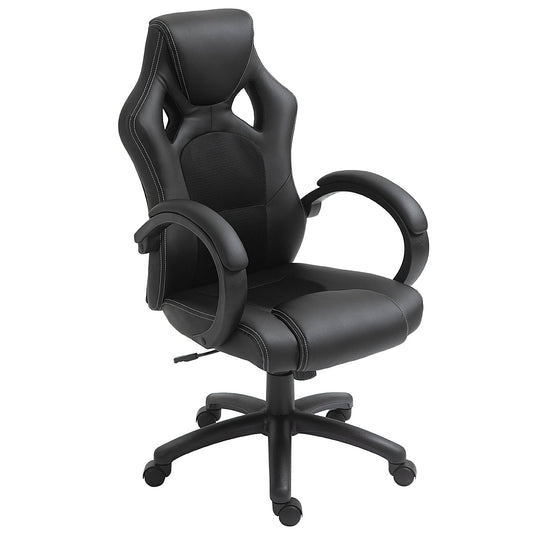 Vinsetto High-Back Office Chair Faux Leather Swivel Computer Desk Chair for Home Office with Wheels Armrests Black