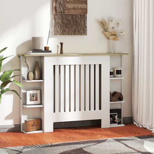 HOMCOM Radiator Cover with Open Storage Shelves, Vertical Slatted Cabinet Shelf Heater Cover for Living Room, Hallway, Medium, White (H: 83 / W: 124 / D: 19 cm)
