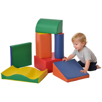 HOMCOM Soft Play Set, 7 Piece Foam Blocks, Toddler Climb and Crawl Activity Set for 1-3 Years, Soft Play Equipment for Building and Stacking, Educational Play, Red
