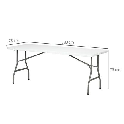 Outsunny Folding Garden Table, 180 x 75cm Rectangular HDPE Outdoor Picnic Table for 6, Metal Frame for Patio, Park, White