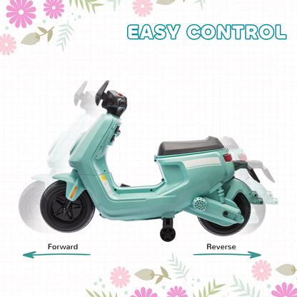 AIYAPLAY 6V Ride on Motorbike, Kids Electric Motorbike w/ Headlights, Music, Training Wheels, for Ages 18-36 Months, Green