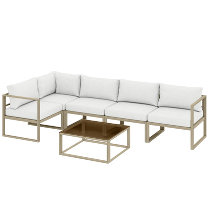 Outsunny 6 Seater Aluminium Garden Furniture Set, Garden Sofa Set with Thick Cushions for Patio and Balcony, Outdoor, White