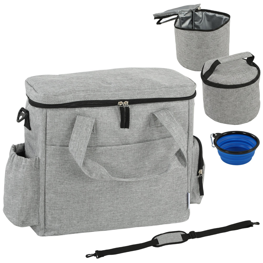 PawHut Dog Travel Bag, Waterproof Walking Bag with Multiple Pockets, Two Food Containers and Collapsible Bowl for Cat Puppy