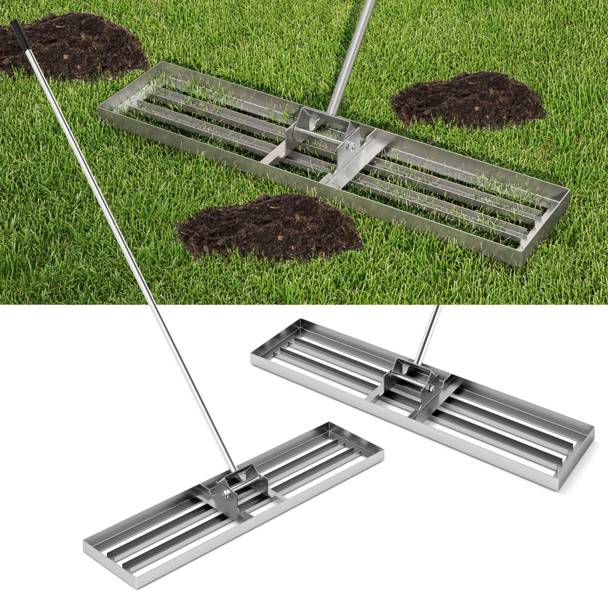 42 x 10 Inch Lawn Leveling Rake with Ergonomic Handle-Silver