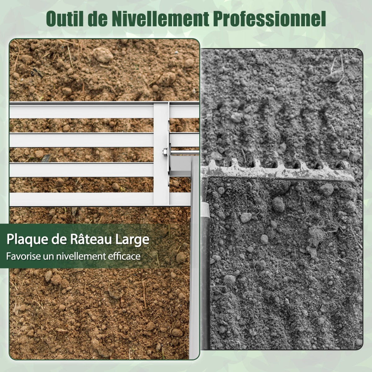 42 x 10 Inch Lawn Leveling Rake with Ergonomic Handle-Silver