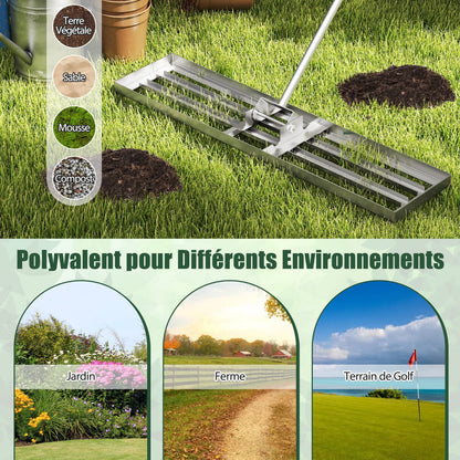 42 x 10 Inch Lawn Leveling Rake with Ergonomic Handle-Silver