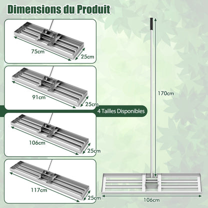 42 x 10 Inch Lawn Leveling Rake with Ergonomic Handle-Silver