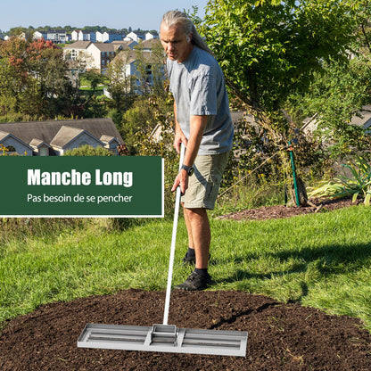 36 x 10 Inch Lawn Leveling Rake with Ergonomic Handle-Silver