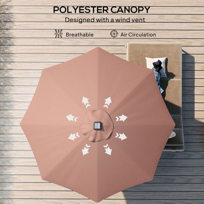 Outsunny a2.7m Garden 24 LED Light Parasol Solar Outdoor Tilt Sun Umbrella Patio Club Party Event Manual Sun Shade w/ Hand Crank and 8 Ribs, Brown