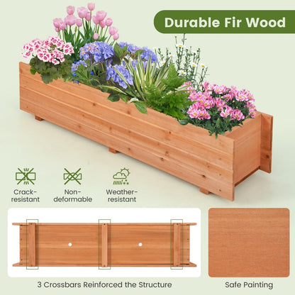 Fir Wood Planter Box with 2 Drainage Holes and 3 Added Bottom Crossbars-Orange
