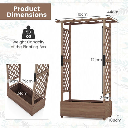 Raised Garden Bed Fir Wood Planter Box with 2-Sided Trellis and Hanging Roof-Brown