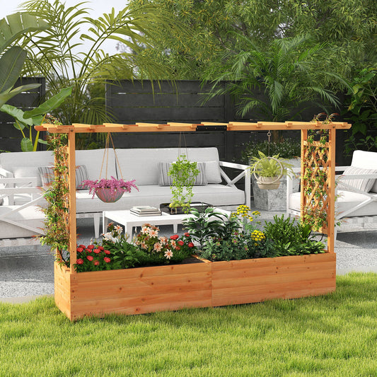 Raised Garden Bed with Side Trellis Hanging Roof and Planter Box-Orange