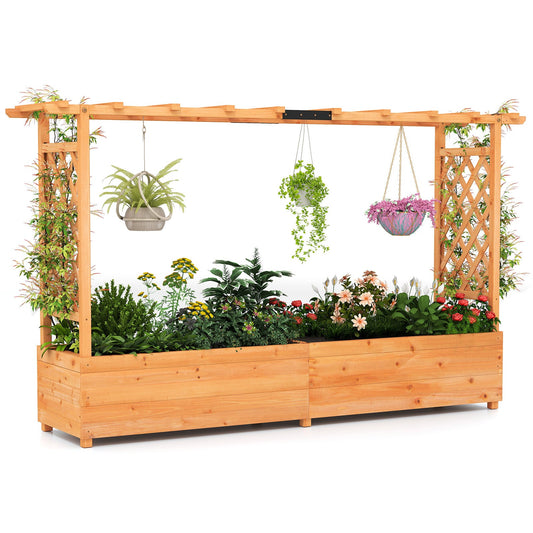 Raised Garden Bed with Side Trellis Hanging Roof and Planter Box-Orange