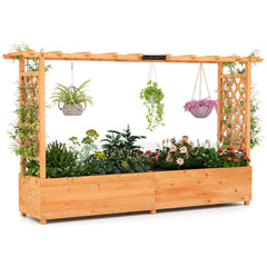 Raised Garden Bed with Side Trellis Hanging Roof and Planter Box-Orange