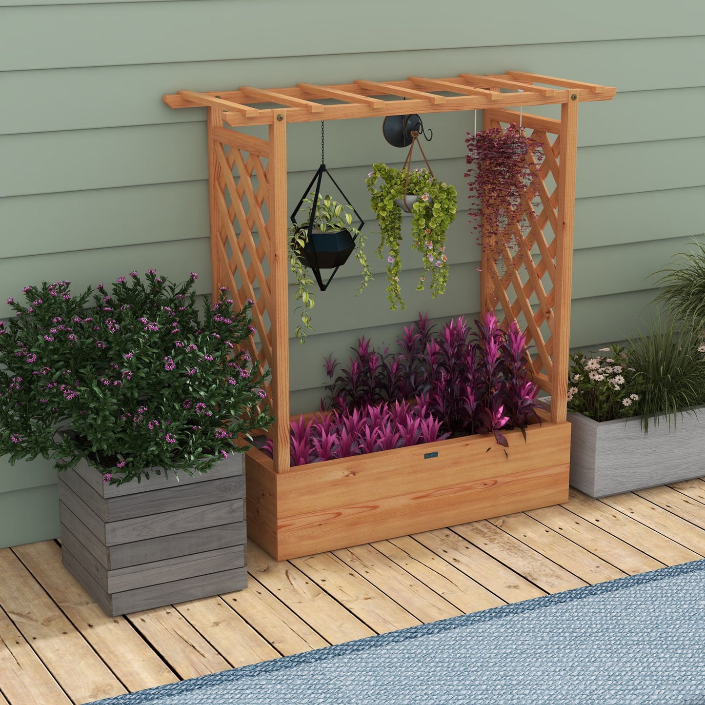 Raised Garden Bed with Top & Side Trellis for Garden