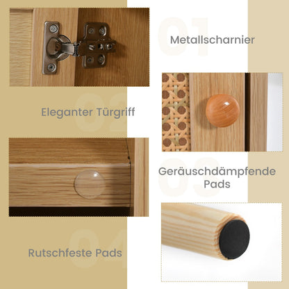 Rattan Nightstand with Storage and PE Rattan Decorated Door-Natural-2 Pack