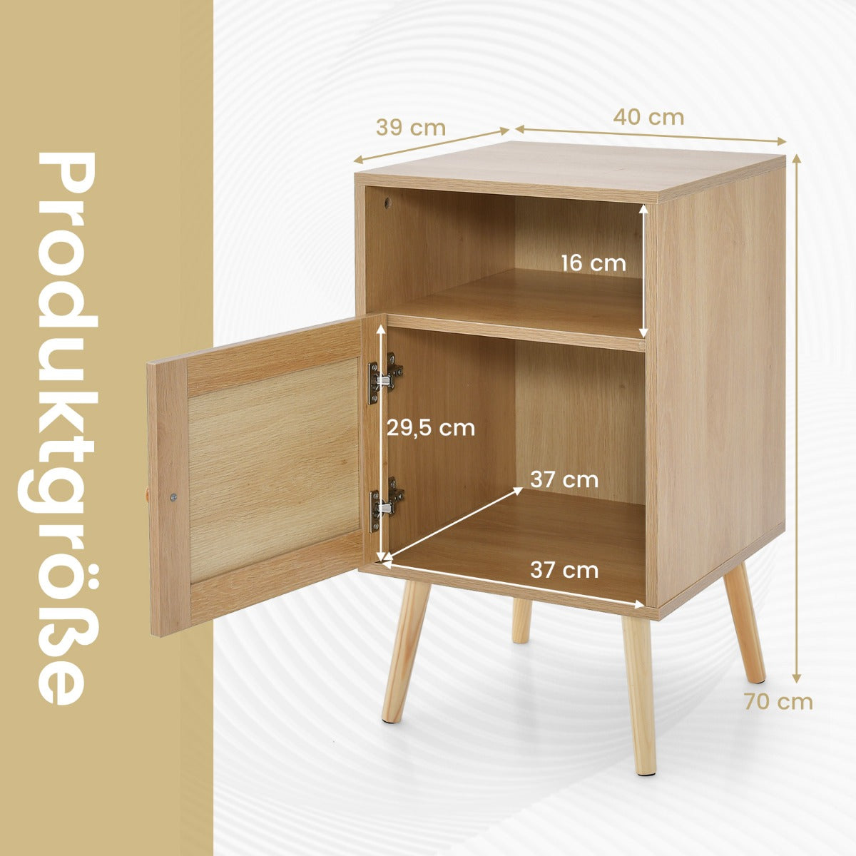 Rattan Nightstand with Storage and PE Rattan Decorated Door-Natural-2 Pack