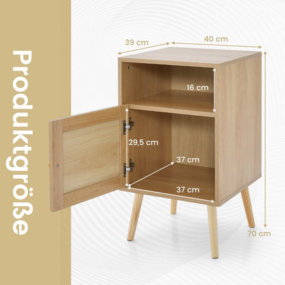 Rattan Nightstand with Storage and PE Rattan Decorated Door-Natural-2 Pack