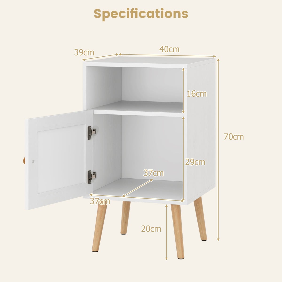 Rattan Nightstand with Storage and PE Rattan Decorated Door-White-1 Pack