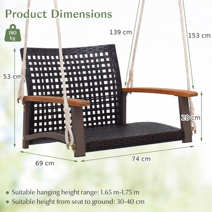 Rattan Porch Swing with Acacia Wood Armrests