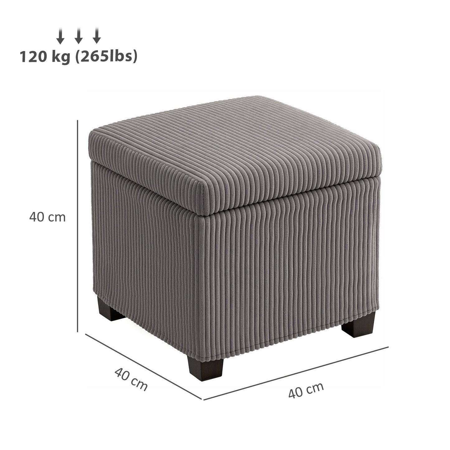 HOMCOM Storage Ottoman Bench, Corduroy Footstool with Removable Lid and Legs, 40cm Storage Chest Box for Living Room, Bedroom, Hallway, Grey