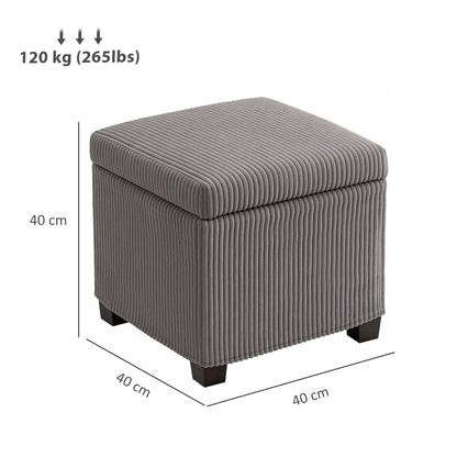 HOMCOM Storage Ottoman Bench, Corduroy Footstool with Removable Lid and Legs, 40cm Storage Chest Box for Living Room, Bedroom, Hallway, Grey