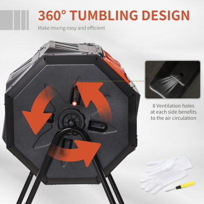 Outsunny 160L 360 Rotating Dual Chamber Composter - Orange