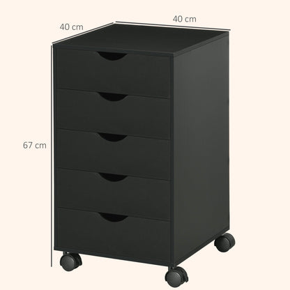 HOMCOM 5 Drawer Mobile Filing Cabinet, Vertical File Cabinet, Modern Rolling Office Storage Organizer Cupboard, Black