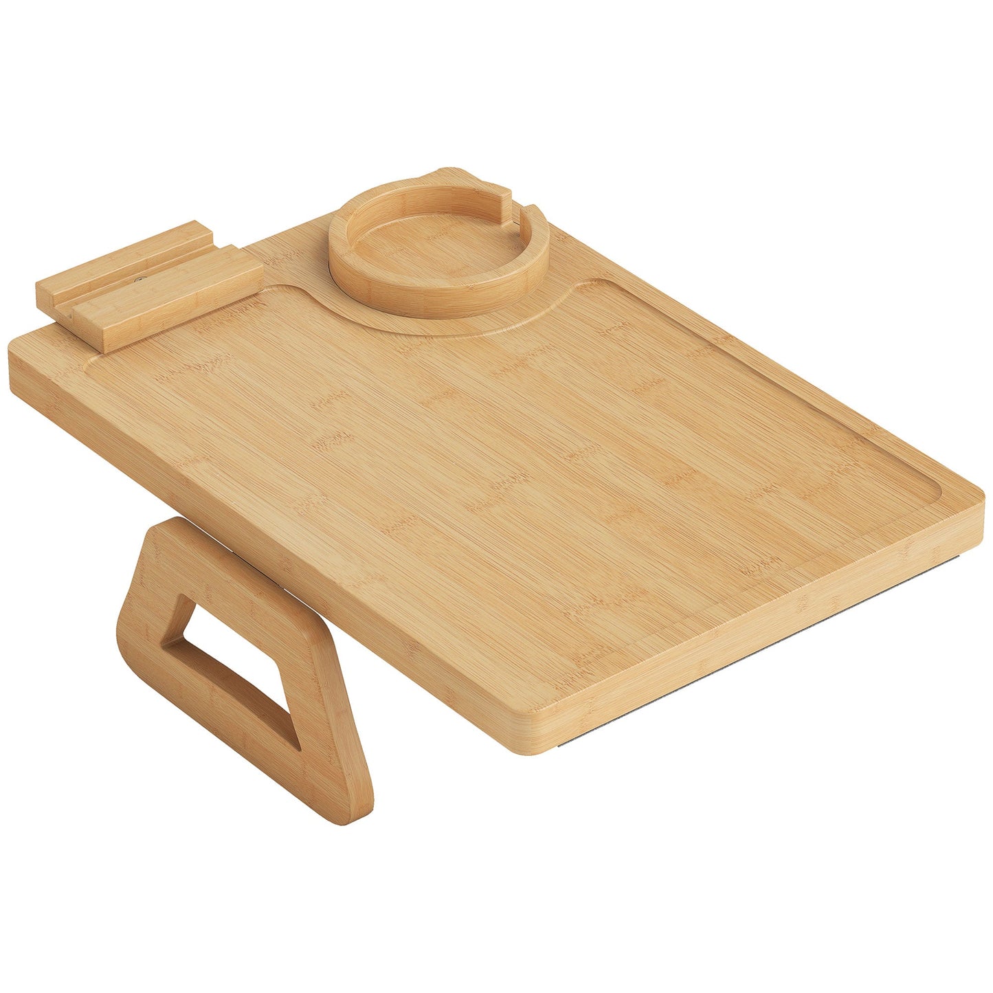 HOMCOM Anti-Slip Sofa Armrest Tray, Bamboo Sofa Arm Tray with 360Â° Phone Holder and Removable Cup Holder, Natural