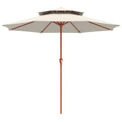 Outsunny 2.7 m Garden Parasol with Double Top Outdoor Market Table Umbrella with Crank System, Cream White