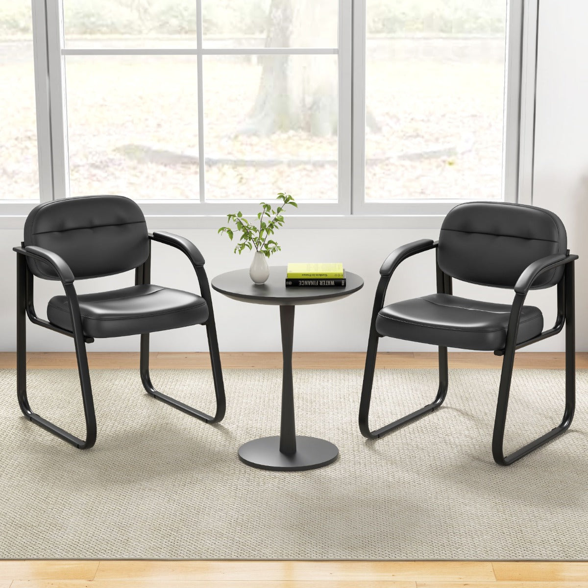 Waiting Room Chair Set of 2 with Sled Base and Padded Arm