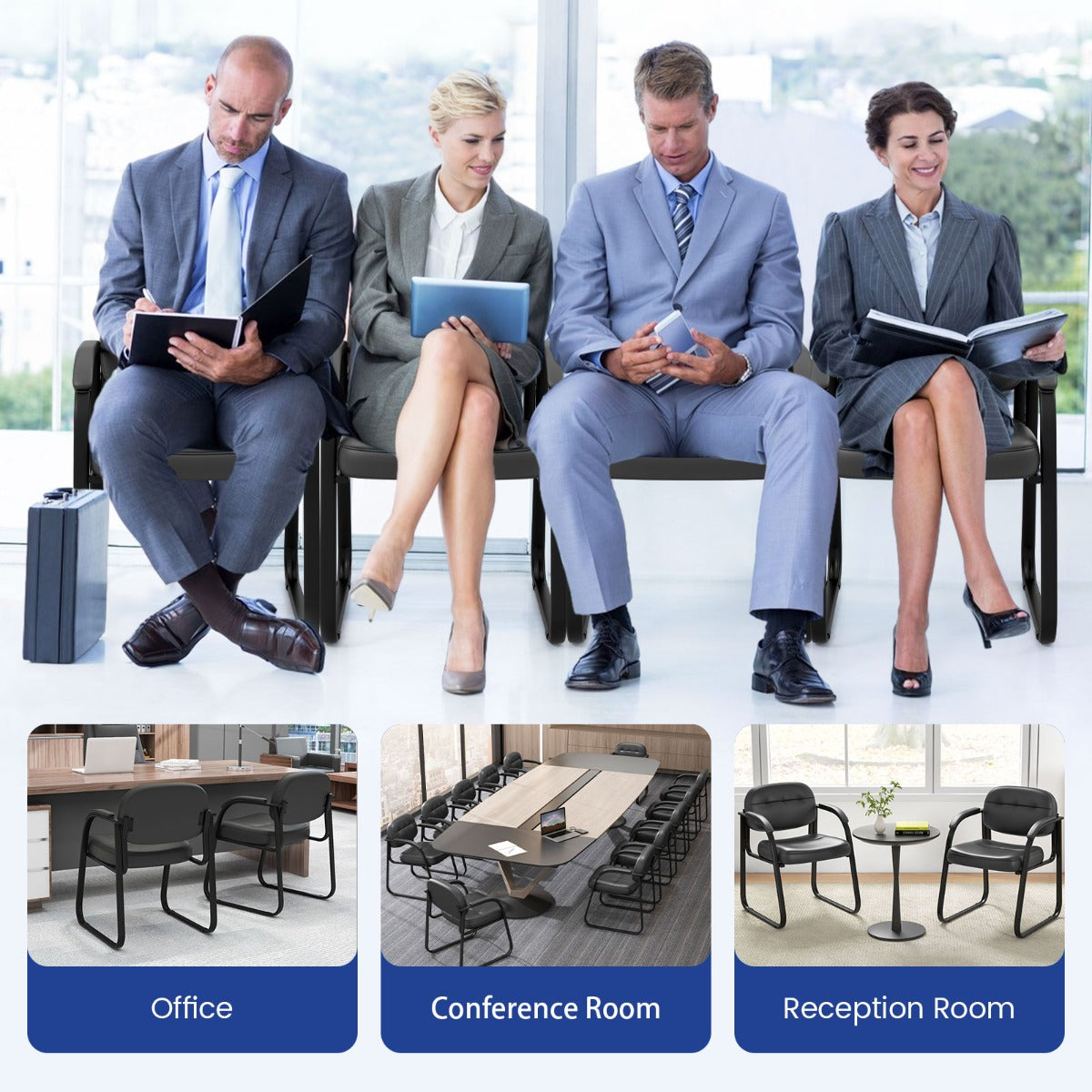 Waiting Room Chair Set of 2 with Sled Base and Padded Arm