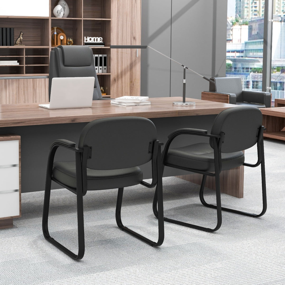 Waiting Room Chair Set of 2 with Sled Base and Padded Arm