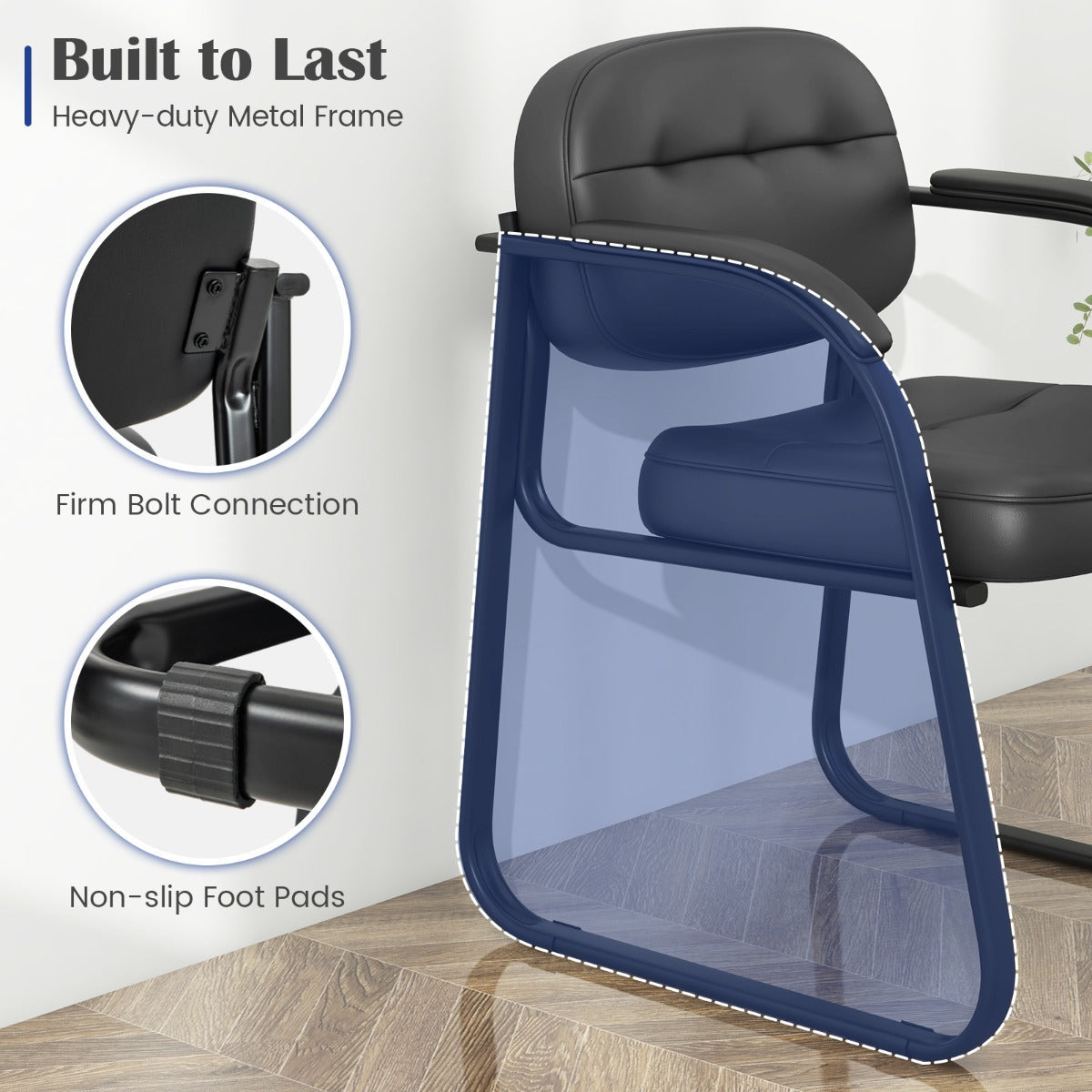 Waiting Room Chair Set of 2 with Sled Base and Padded Arm