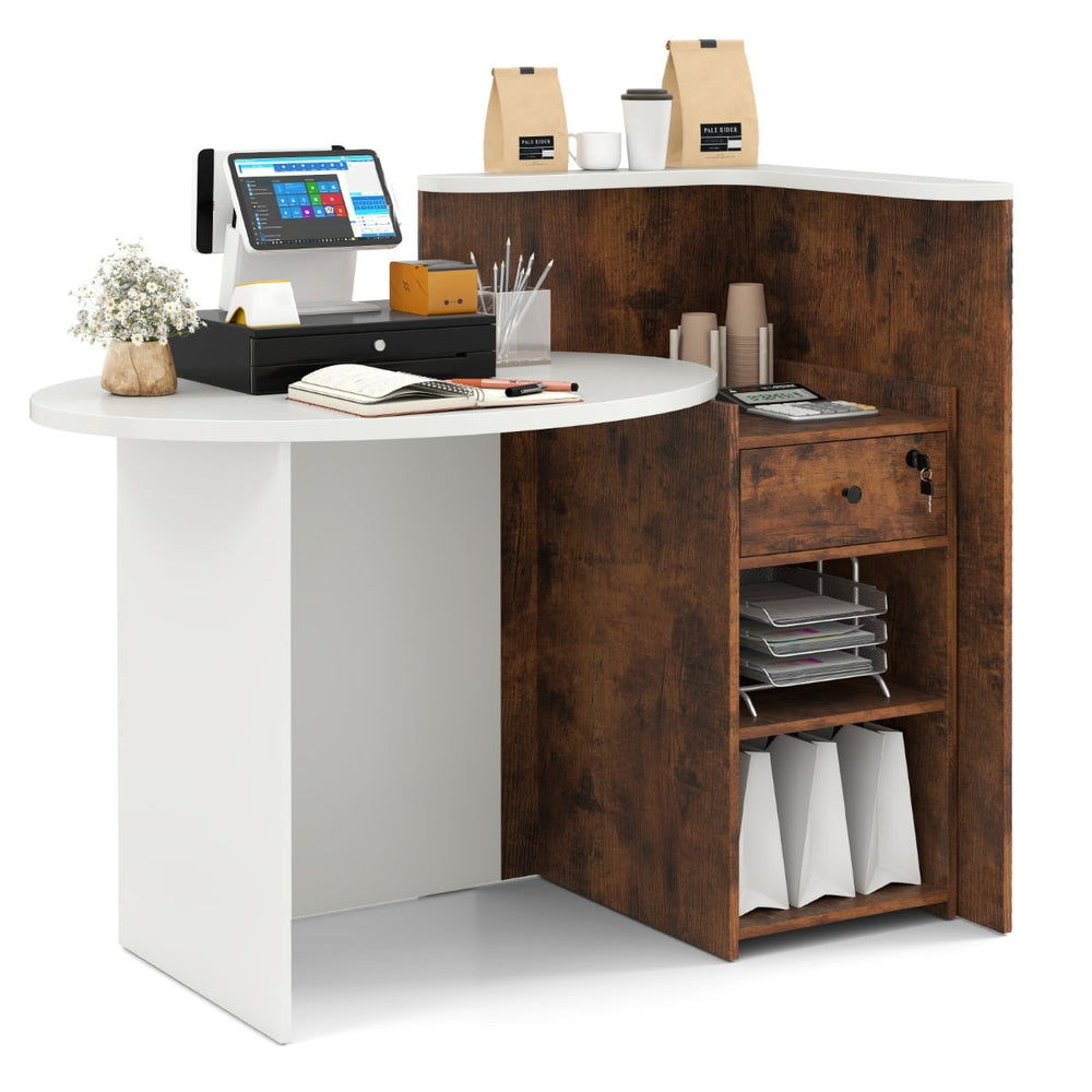Reception Desk with Lockable Drawer and Adjustable Shelf for Office-Brown