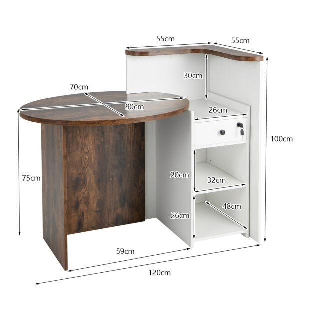 Reception Desk with Lockable Drawer and Adjustable Shelf for Office-Rustic Brown