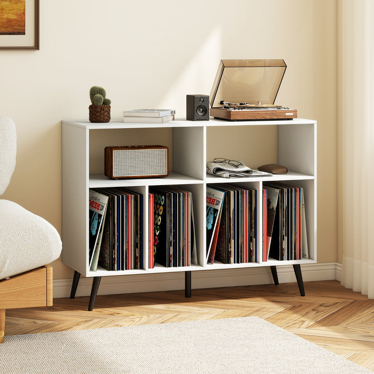 Record Player Stand 3-Tier Turntable Stand-White