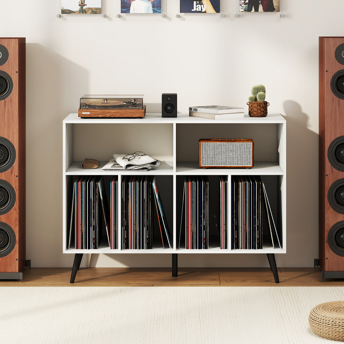 Record Player Stand 3-Tier Turntable Stand-White