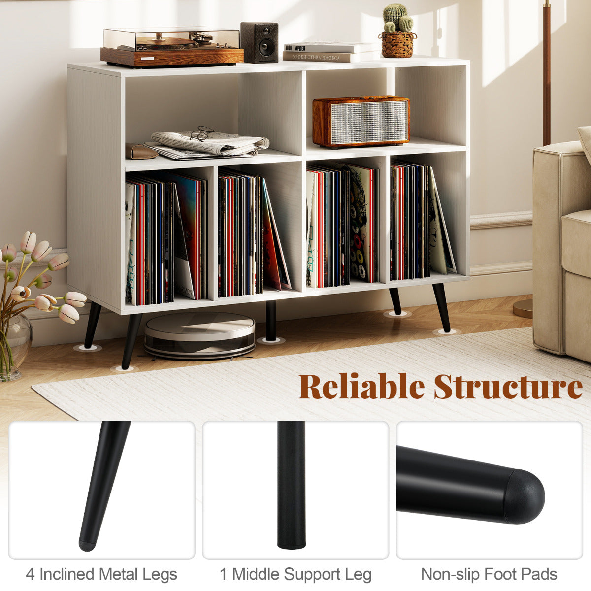 Record Player Stand 3-Tier Turntable Stand-White