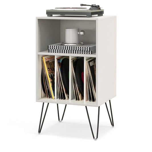 Record Player Stand 3-Tier Turntable Stand with Charging Station Vinyl Record Storage Table-White
