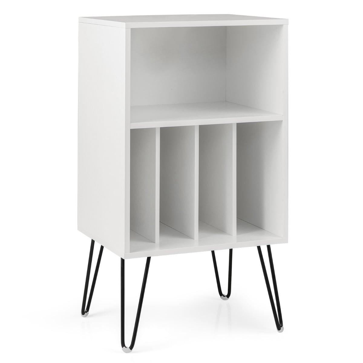Record Player Stand 3-Tier Turntable Stand with Charging Station Vinyl Record Storage Table-White