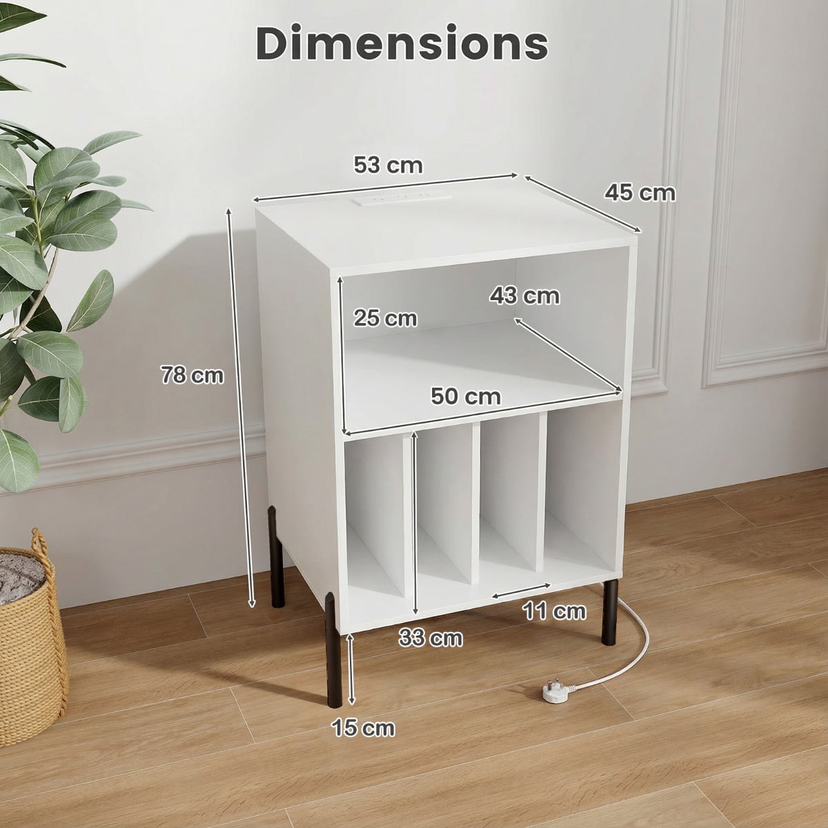 Record Player Stand Turntable Stand with Charging Station-White
