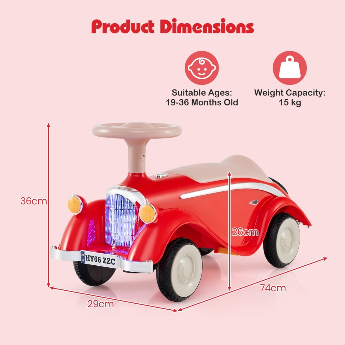 Toddler Ride on Toy with Steering Wheel for Children 19-36 Months Old-Red