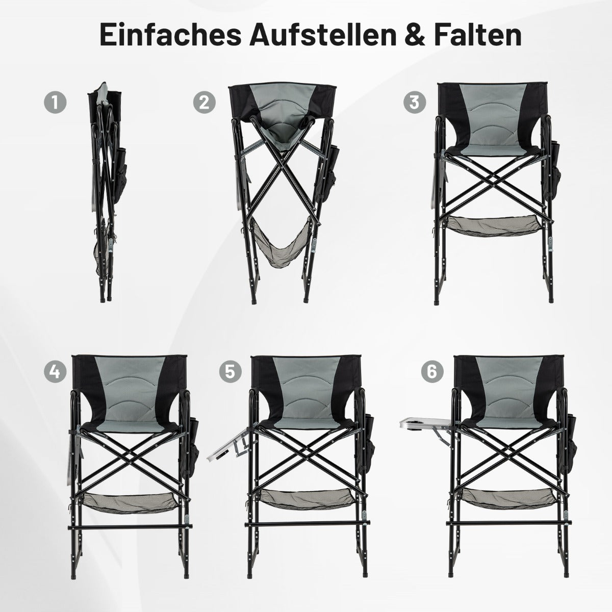 116.5 CM Tall Directors Chair with Foldable Side Table and Footrest-Grey