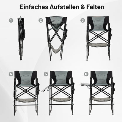 116.5 CM Tall Directors Chair with Foldable Side Table and Footrest-Grey